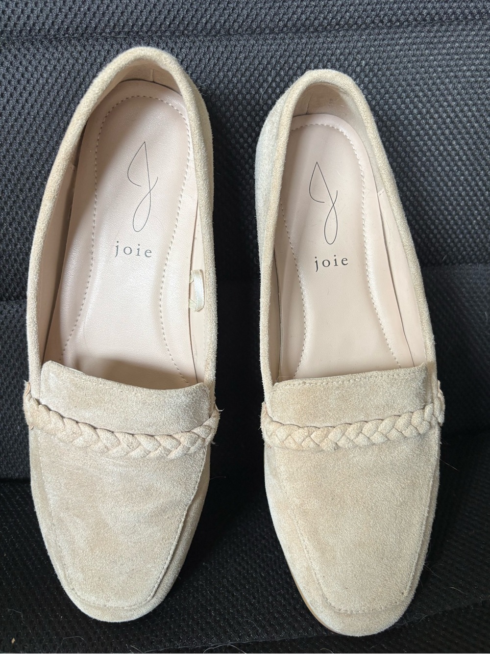Joie Cream Genuine Suede Braided Vamp Loafers